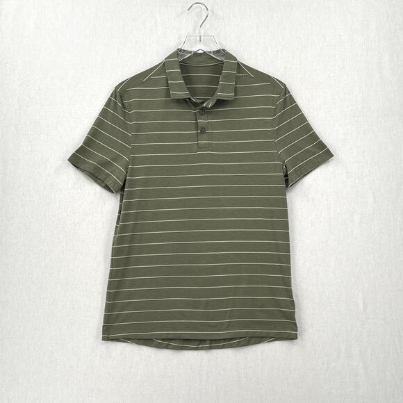 LULULEMON Evolution Short Sleeve Polo Shirt Mens XS Green Nevis Striped Sage - Picture 5 of 15